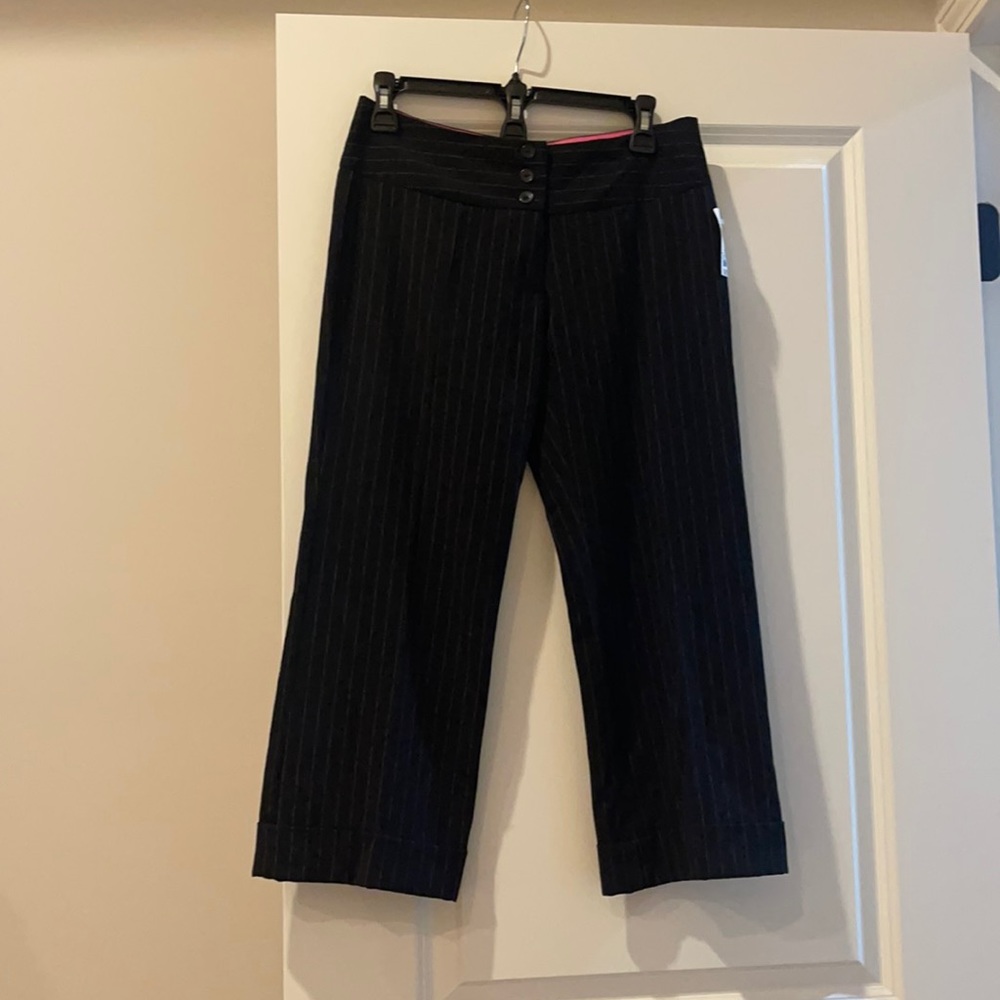 Women’s dressy black Capri pants with pink pinstripe